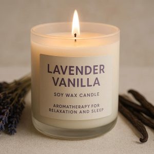 Lavender Vanilla Soy Wax Candle Aromatherapy for Relaxation and Sleep