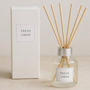 Fresh Linen Reed Diffuser Set with Natural Rattan Sticks for Home